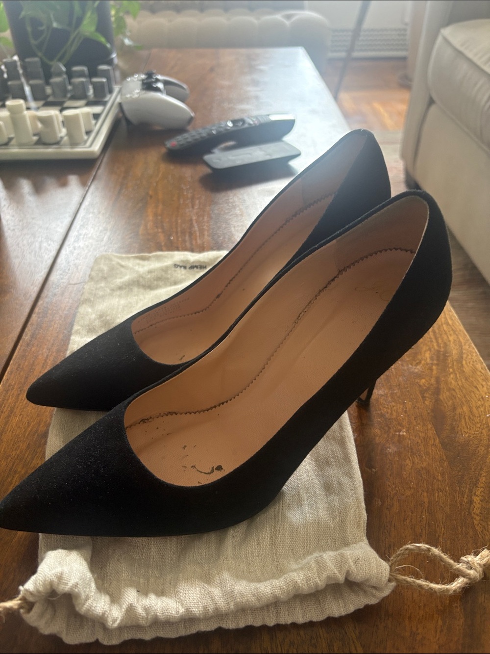 J. Crew Black Pointed-Toe Suede Pumps